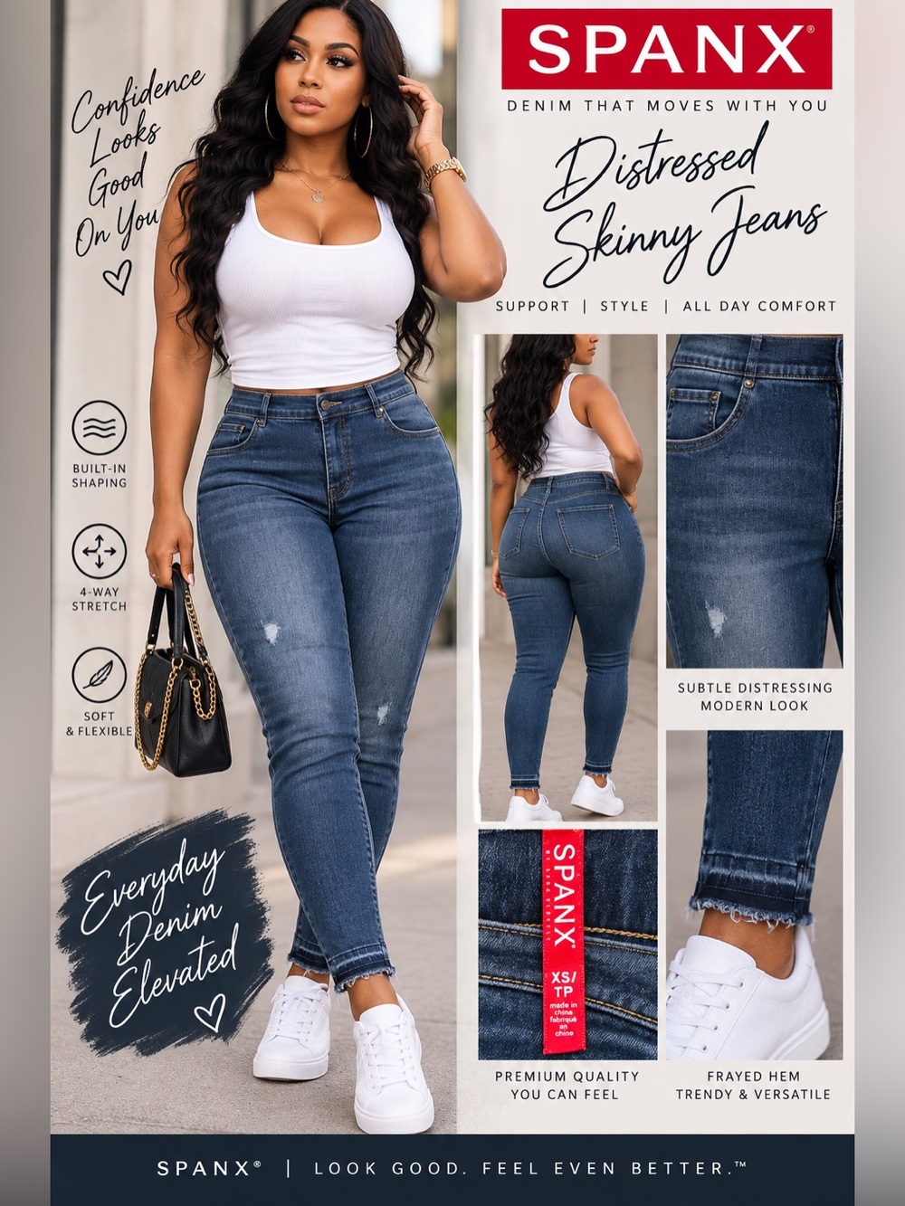 SPANX Distressed Skinny Jeans for Women - Dark Blue XS